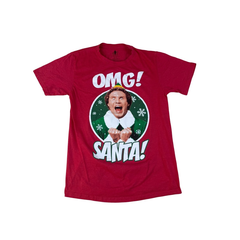 Elf Size M T-Shirt Christmas Holiday Buddy Graphic Cotton Blend Red Tee